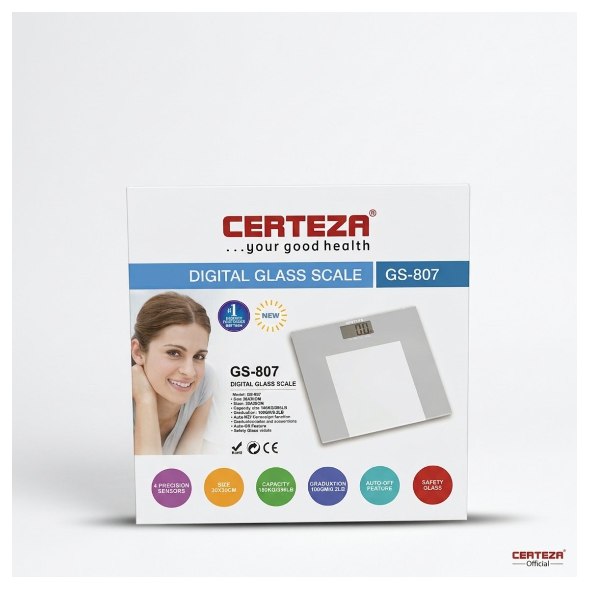 Certeza GS-807 digital glass bathroom weighing scale with LCD display